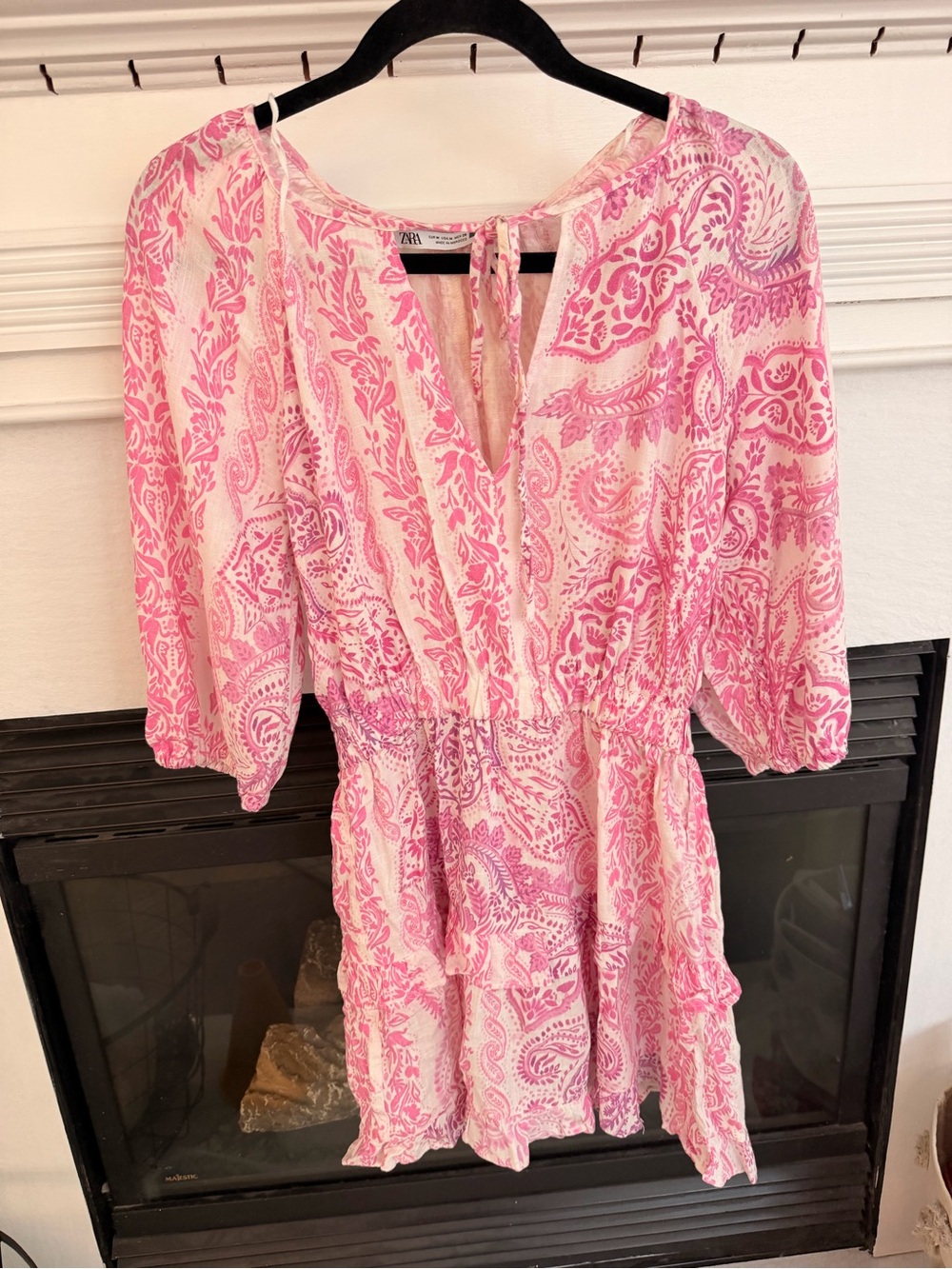 Zara Pink Paisley Tiered V-Neck Mini Dress - Picture 5 of 8